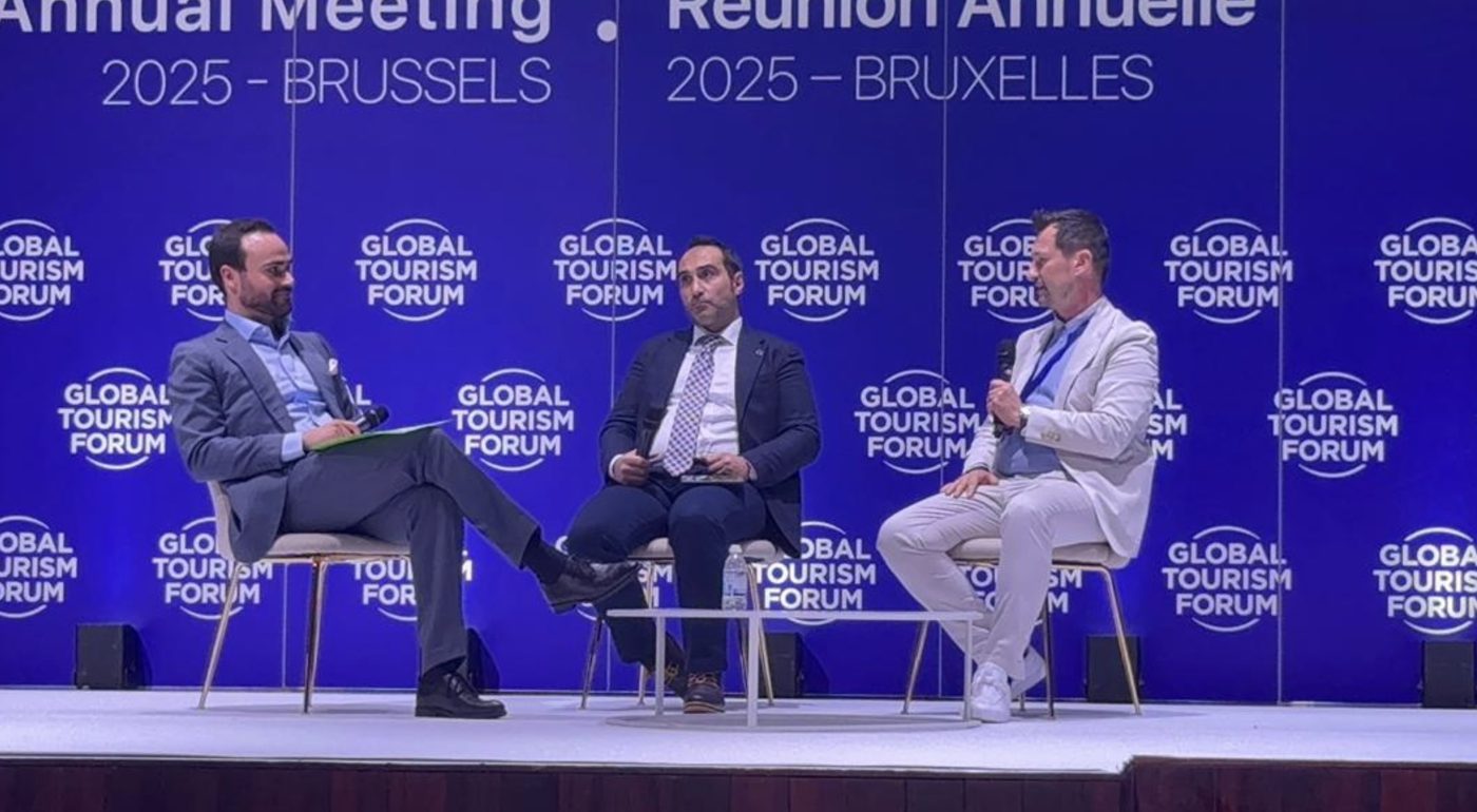 Serguei Poppeleer speaking on a panel at the Global Tourism Forum, Brussels 2025