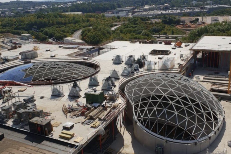 Glass dome roof structure under construction